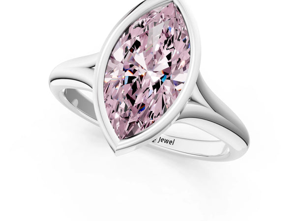 White gold Bezel Set Fancy Pink Marquise  Solitaire Diamond Ring with Smooth Band