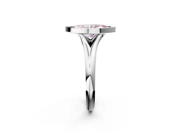 White gold Bezel Set Fancy Pink Marquise  Solitaire Diamond Ring with Smooth Band