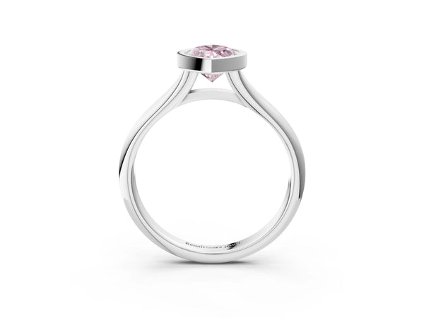 White gold Bezel Set Fancy Pink Marquise  Solitaire Diamond Ring with Smooth Band