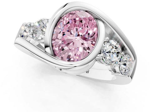 White gold Bezel Set Fancy Pink Oval Cut Diamond Split Shank Ring_1