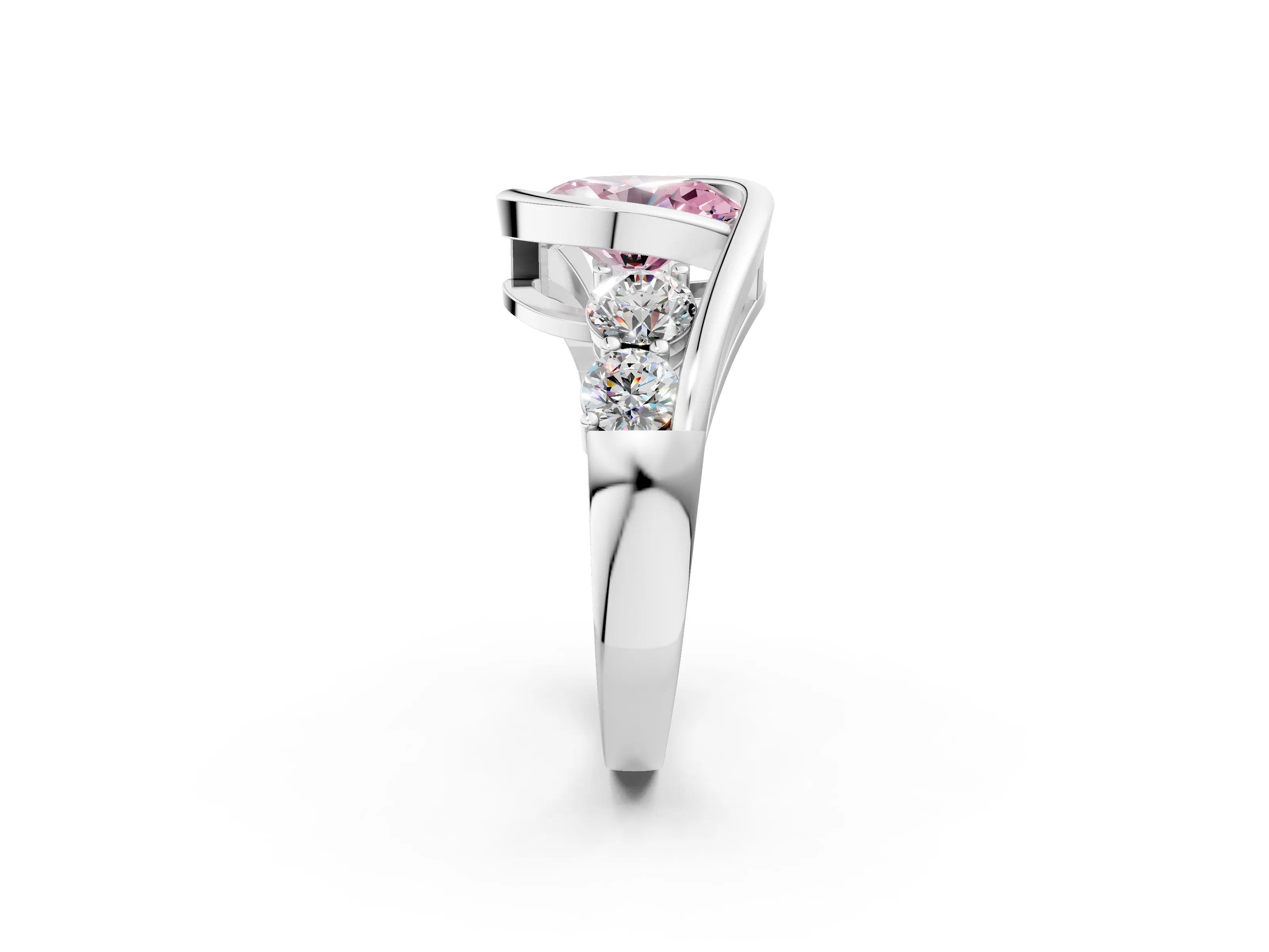 White gold Bezel Set Fancy Pink Oval Cut Diamond Split Shank Ring_2