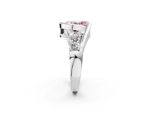 White gold Bezel Set Fancy Pink Oval Cut Diamond Split Shank Ring_2
