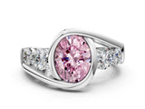White gold Bezel Set Fancy Pink Oval Cut Diamond Split Shank Ring_36