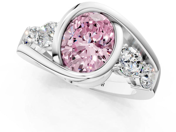 Sterling Silver Oval Bezel Bypass Engagement Ring Setting for Fancy Pink Center