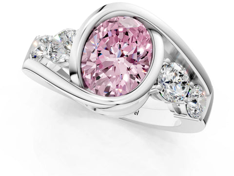 White gold Bezel Set Fancy Pink Oval Cut Diamond Split Shank Ring_37
