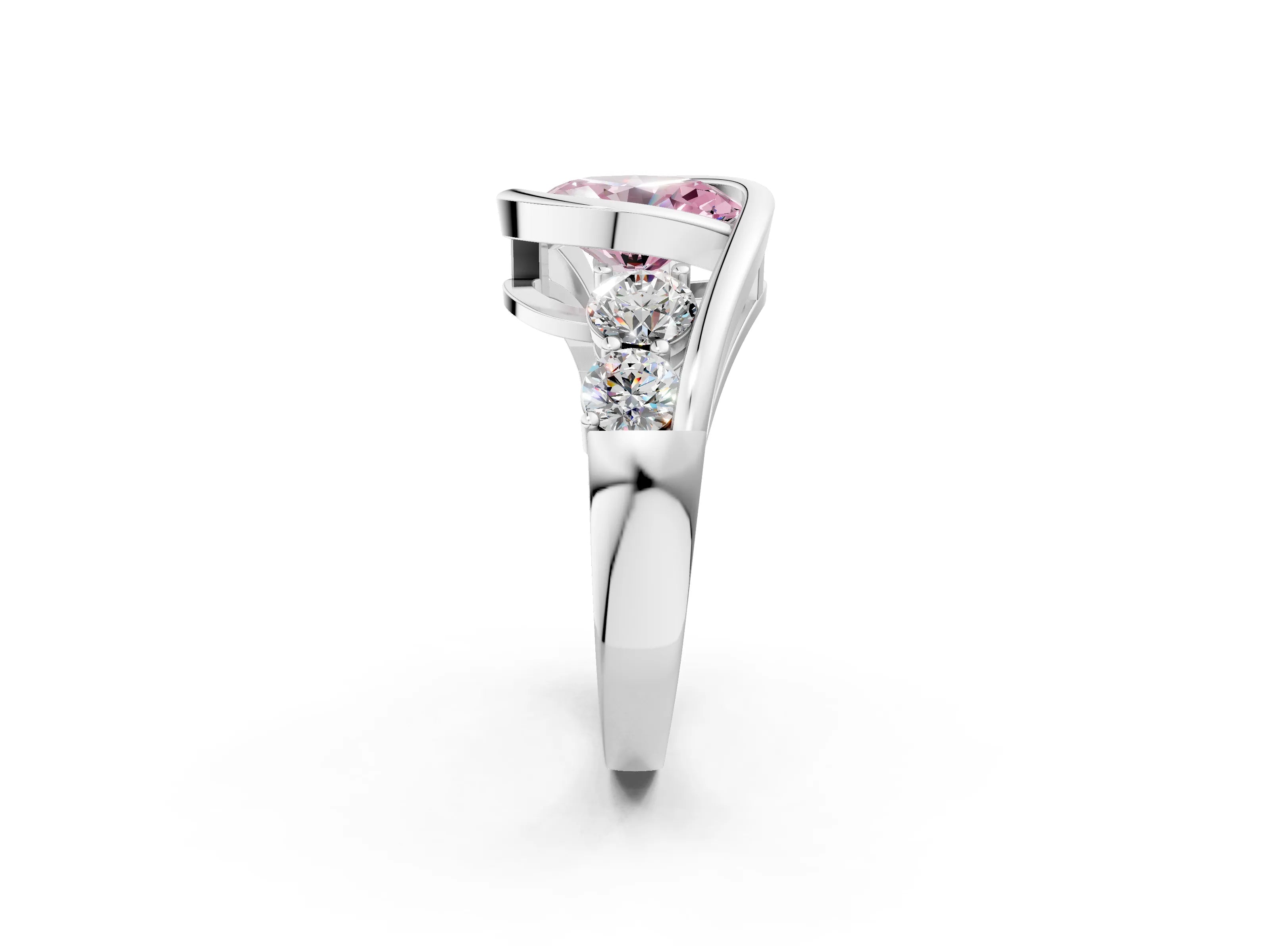 White gold Bezel Set Fancy Pink Oval Cut Diamond Split Shank Ring_38