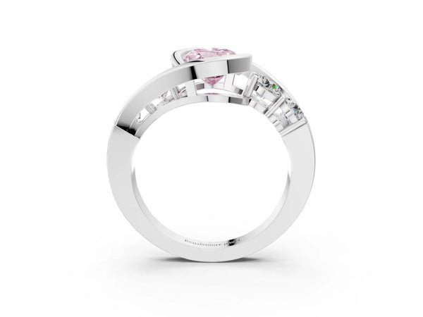 Platinum Oval Bezel Bypass Engagement Ring Setting for Fancy Pink Center with Round Side Accents