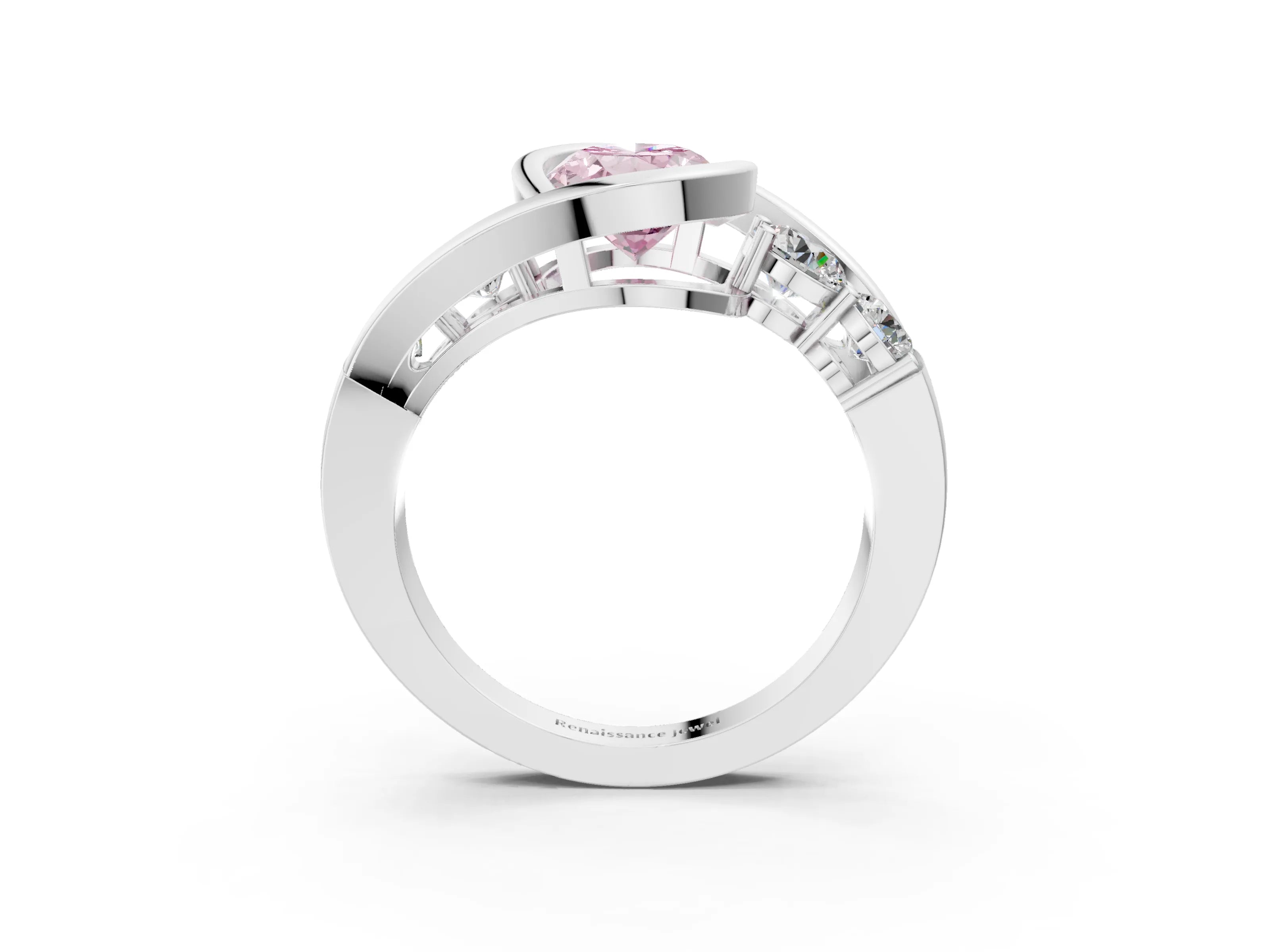 White gold Bezel Set Fancy Pink Oval Cut Diamond Split Shank Ring_39