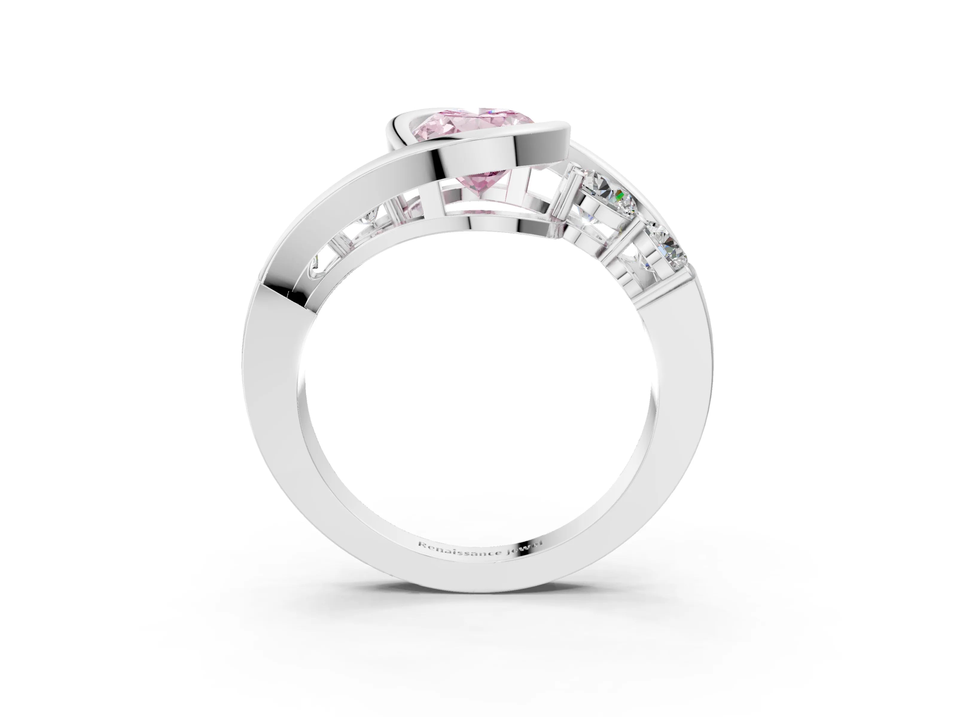 White gold Bezel Set Fancy Pink Oval Cut Diamond Split Shank Ring_3
