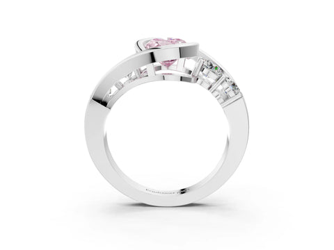 White gold Bezel Set Fancy Pink Oval Cut Diamond Split Shank Ring_3
