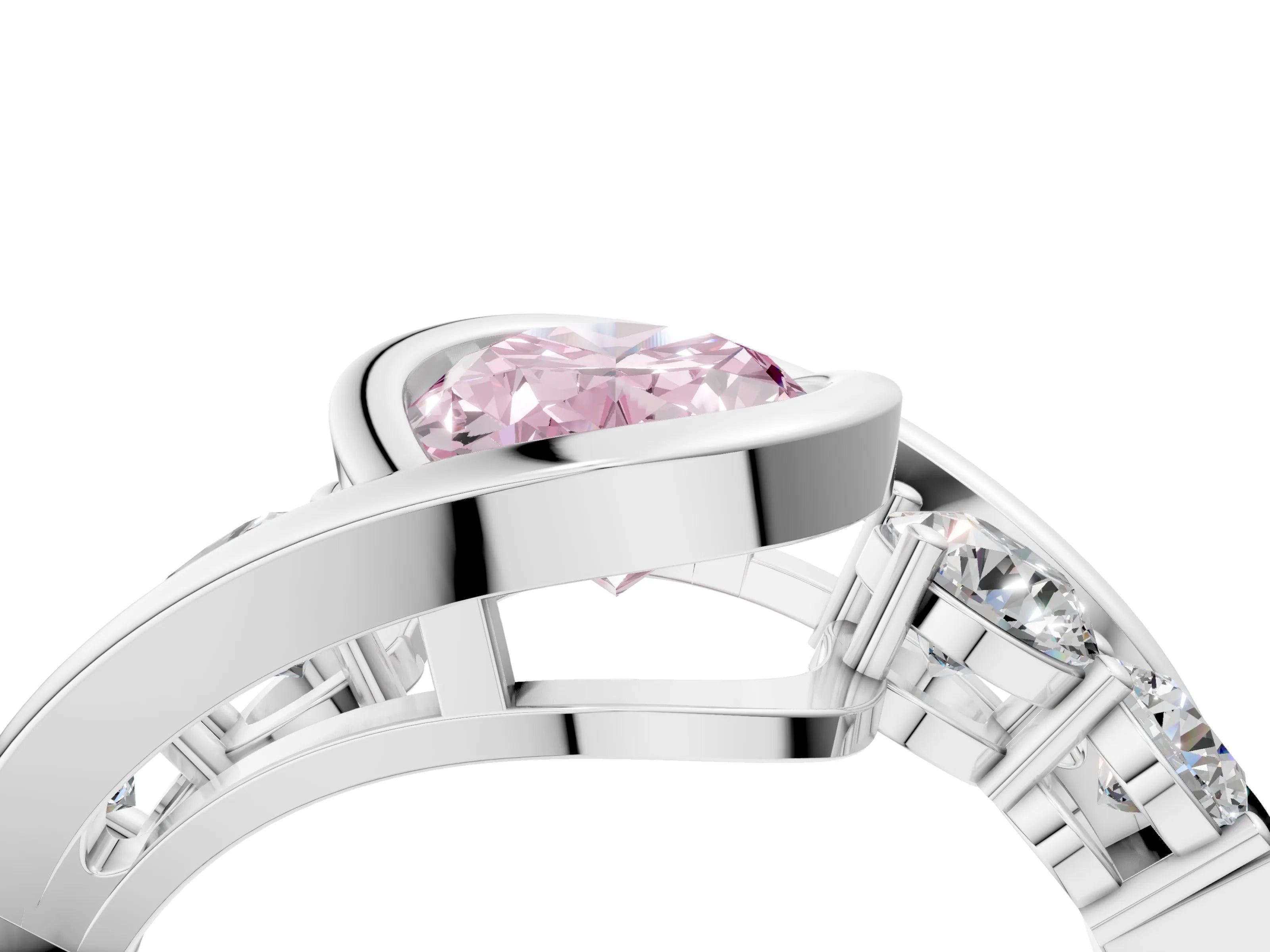 White gold Bezel Set Fancy Pink Oval Cut Diamond Split Shank Ring_4