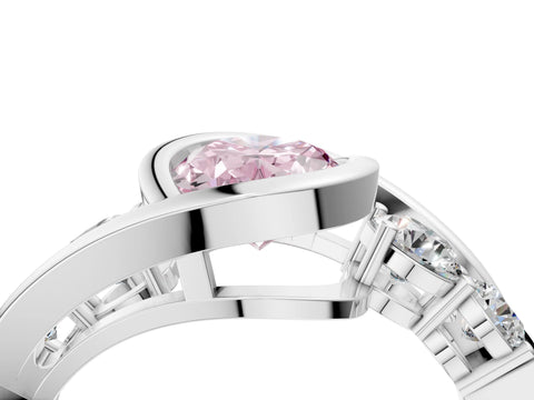 White gold Bezel Set Fancy Pink Oval Cut Diamond Split Shank Ring_4