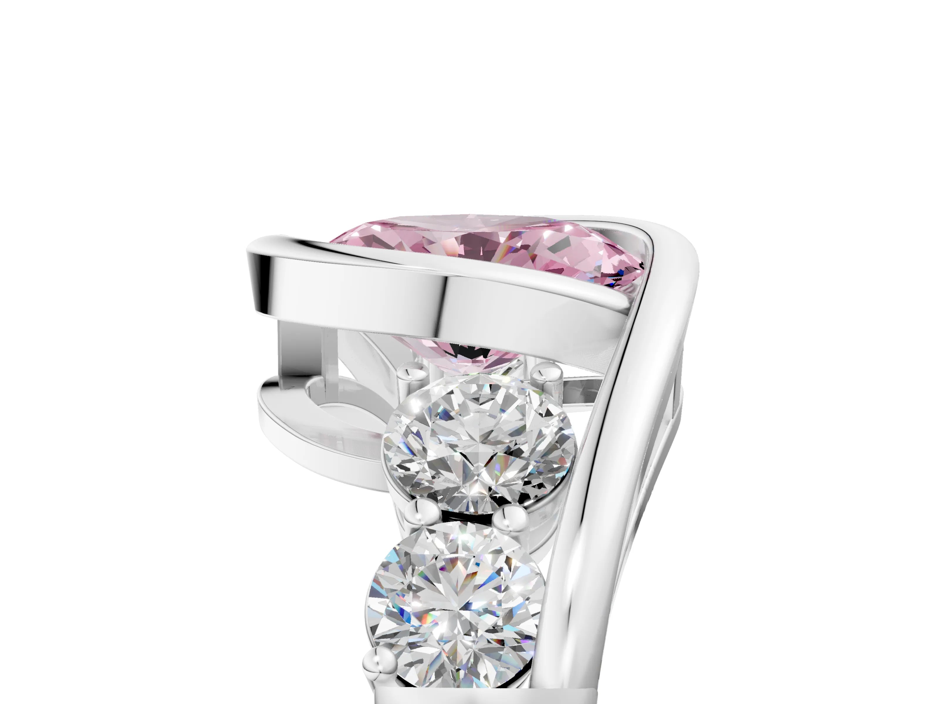 White gold Bezel Set Fancy Pink Oval Cut Diamond Split Shank Ring_5