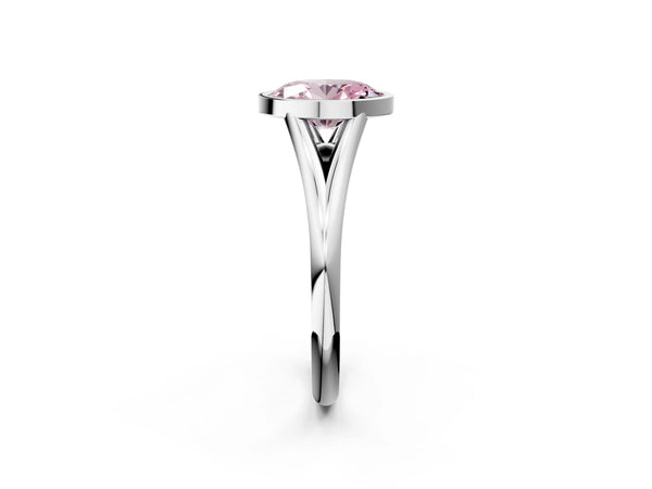 White gold Bezel Set Fancy Pink Oval  Cut Solitaire Ring with Tapered Band
