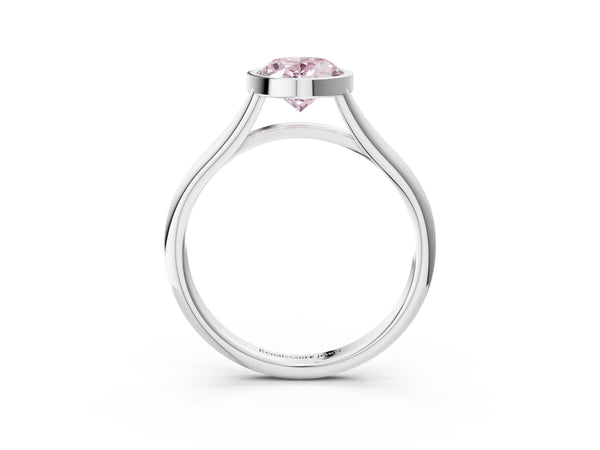 White gold Bezel Set Fancy Pink Oval  Cut Solitaire Ring with Tapered Band