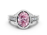 White gold Bezel Set Fancy Pink Oval  Diamond Milgrain Pave Engagement Ring_33