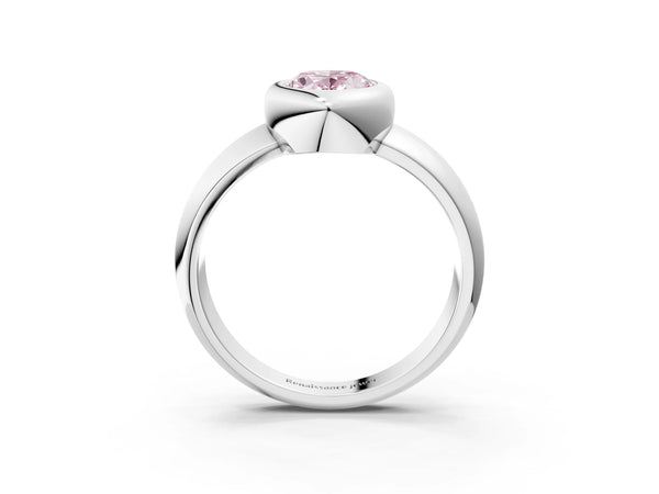 White gold Bezel Set Fancy Pink Oval  Solitaire Ring with Wide Band