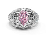 White gold Bezel Set Fancy Pink Pear Cut Diamond Milgrain Band Ring