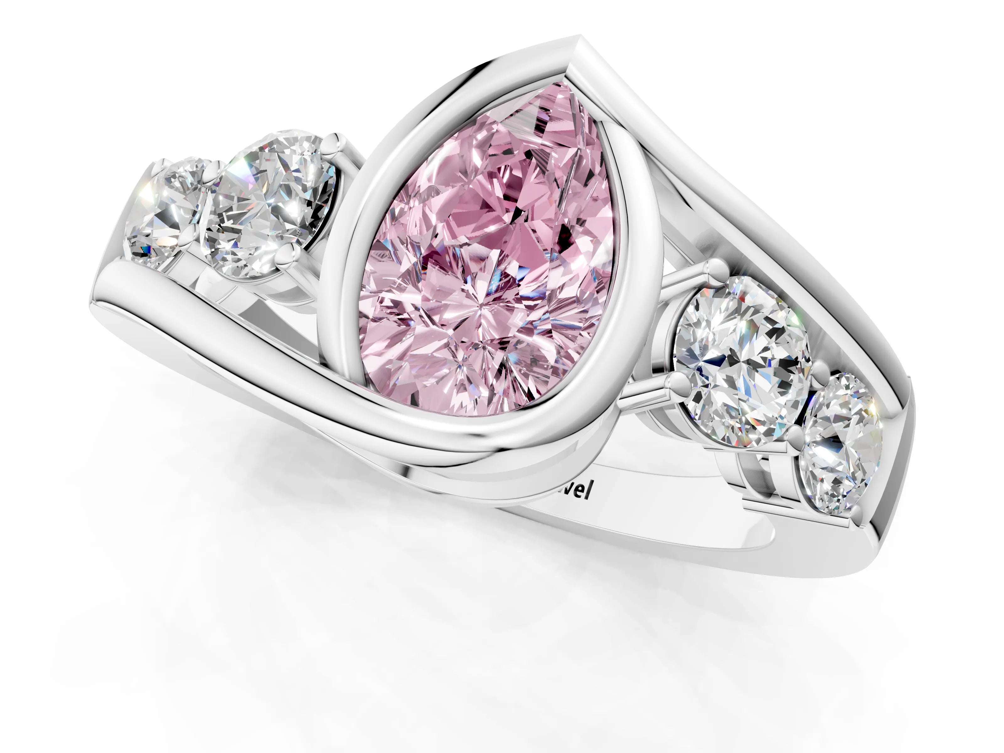 White gold Bezel Set Fancy Pink Pear Cut Diamond Split Shank Ring_1