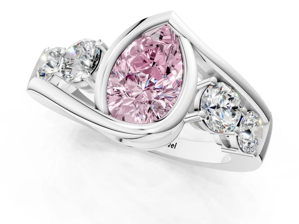 White gold Bezel Set Fancy Pink Pear Cut Diamond Split Shank Ring