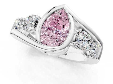White gold Bezel Set Fancy Pink Pear Cut Diamond Split Shank Ring_1