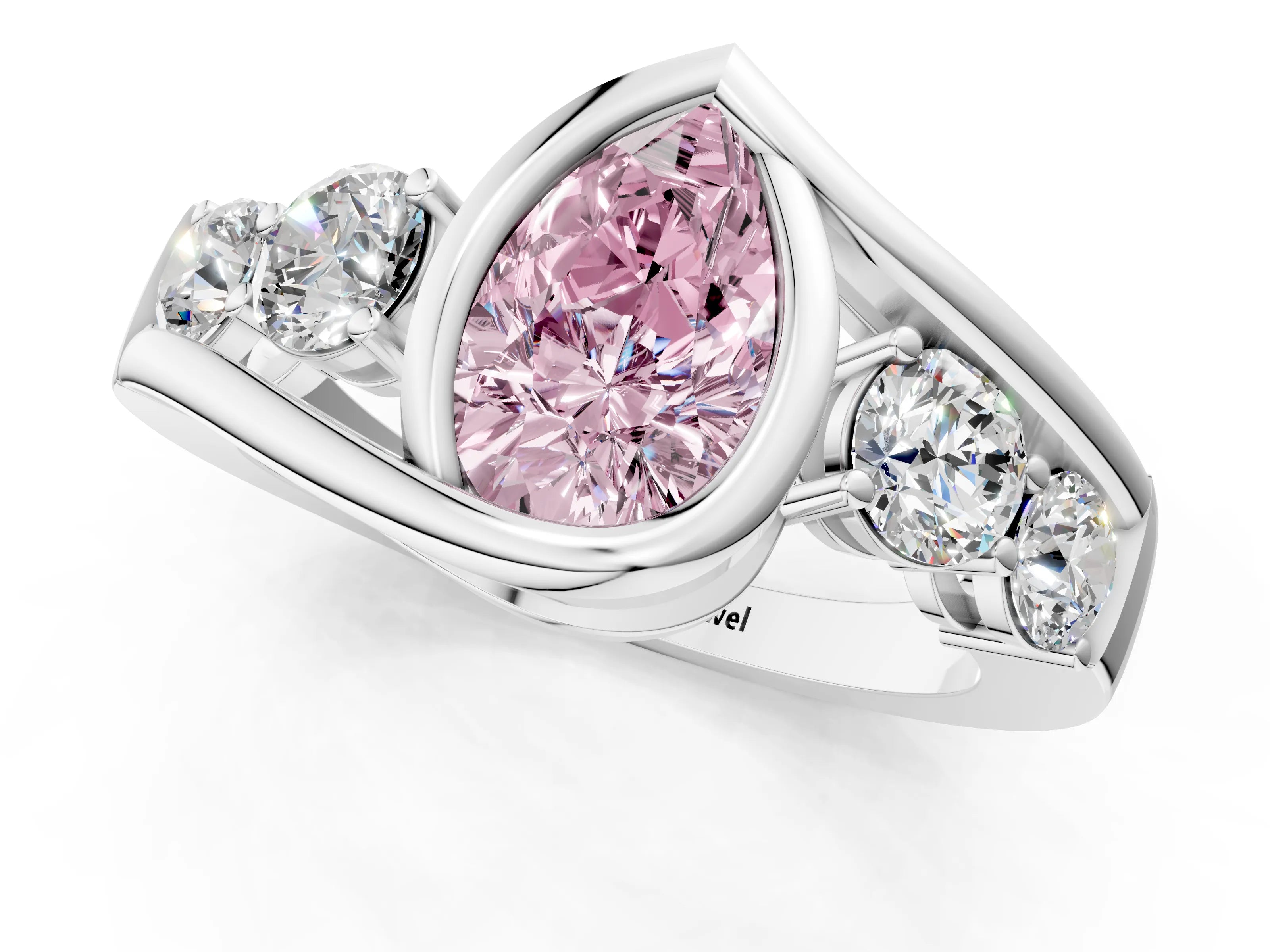 White gold Bezel Set Fancy Pink Pear Cut Diamond Split Shank Ring_37