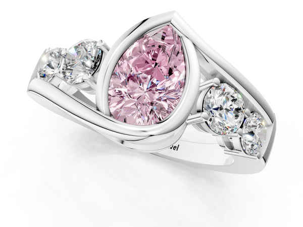 Platinum Pear-Shaped Bezel Bypass Engagement Ring Setting for Fancy Pink Center
