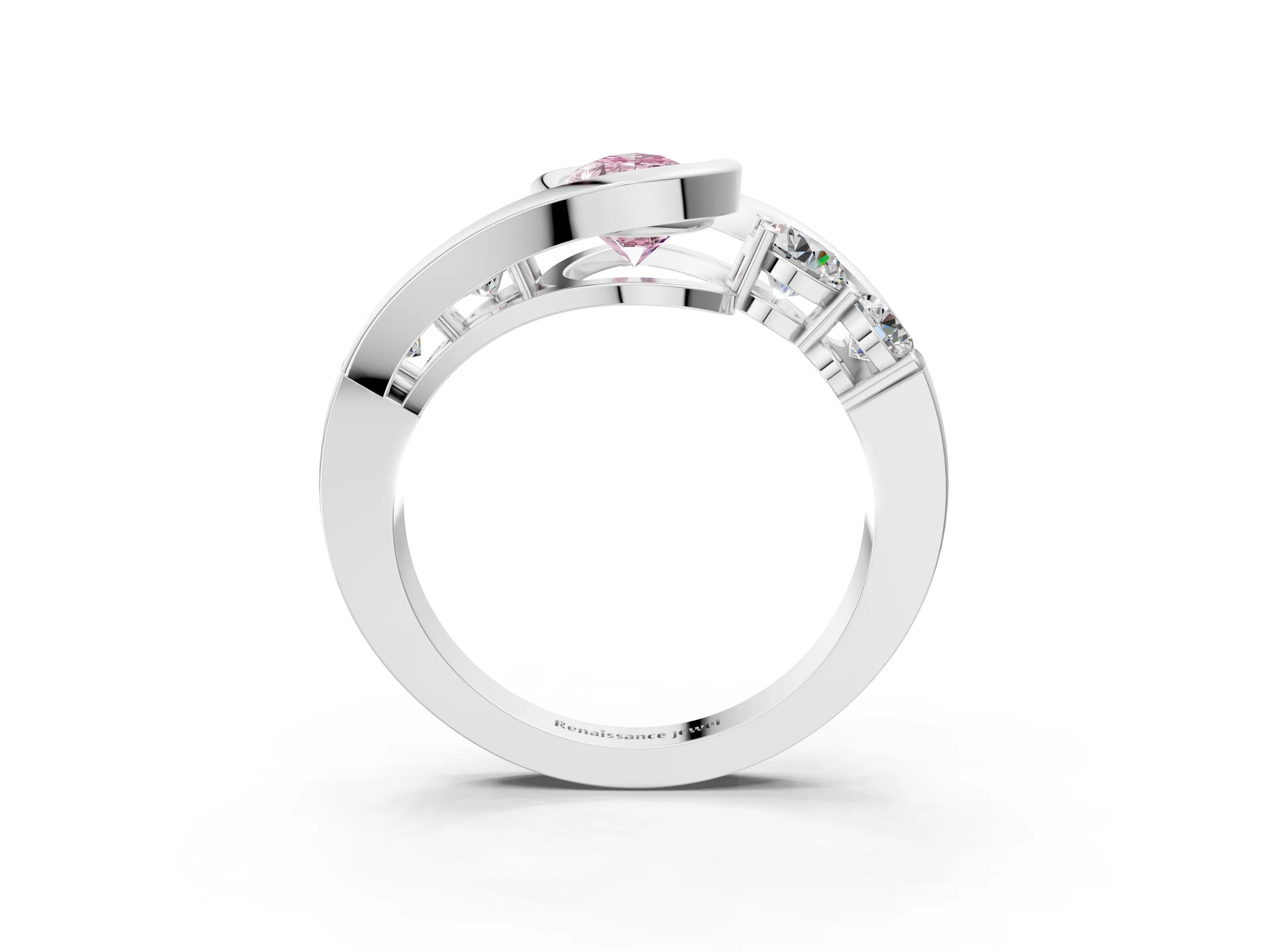 White gold Bezel Set Fancy Pink Pear Cut Diamond Split Shank Ring_3