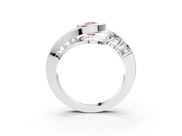 White gold Bezel Set Fancy Pink Pear Cut Diamond Split Shank Ring