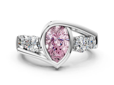 White gold Bezel Set Fancy Pink Pear Cut Diamond Split Shank Ring_47