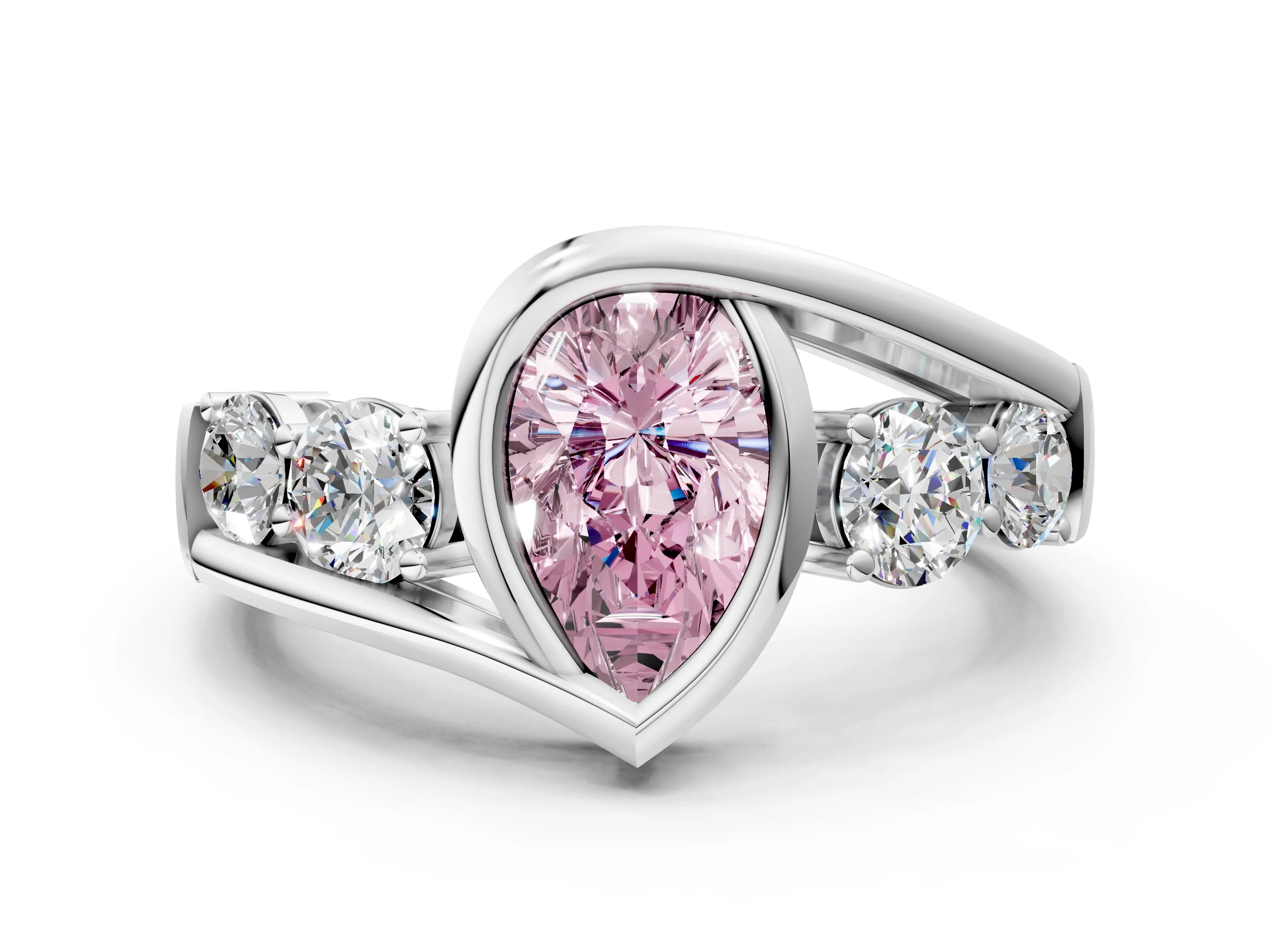 White gold Bezel Set Fancy Pink Pear Cut Diamond Split Shank Ring_48