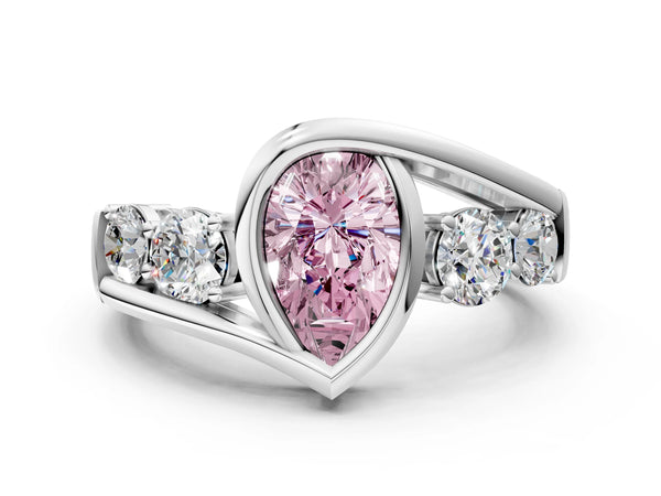 Platinum Pear-Shaped Bezel Bypass Engagement Ring Setting for Fancy Pink Center