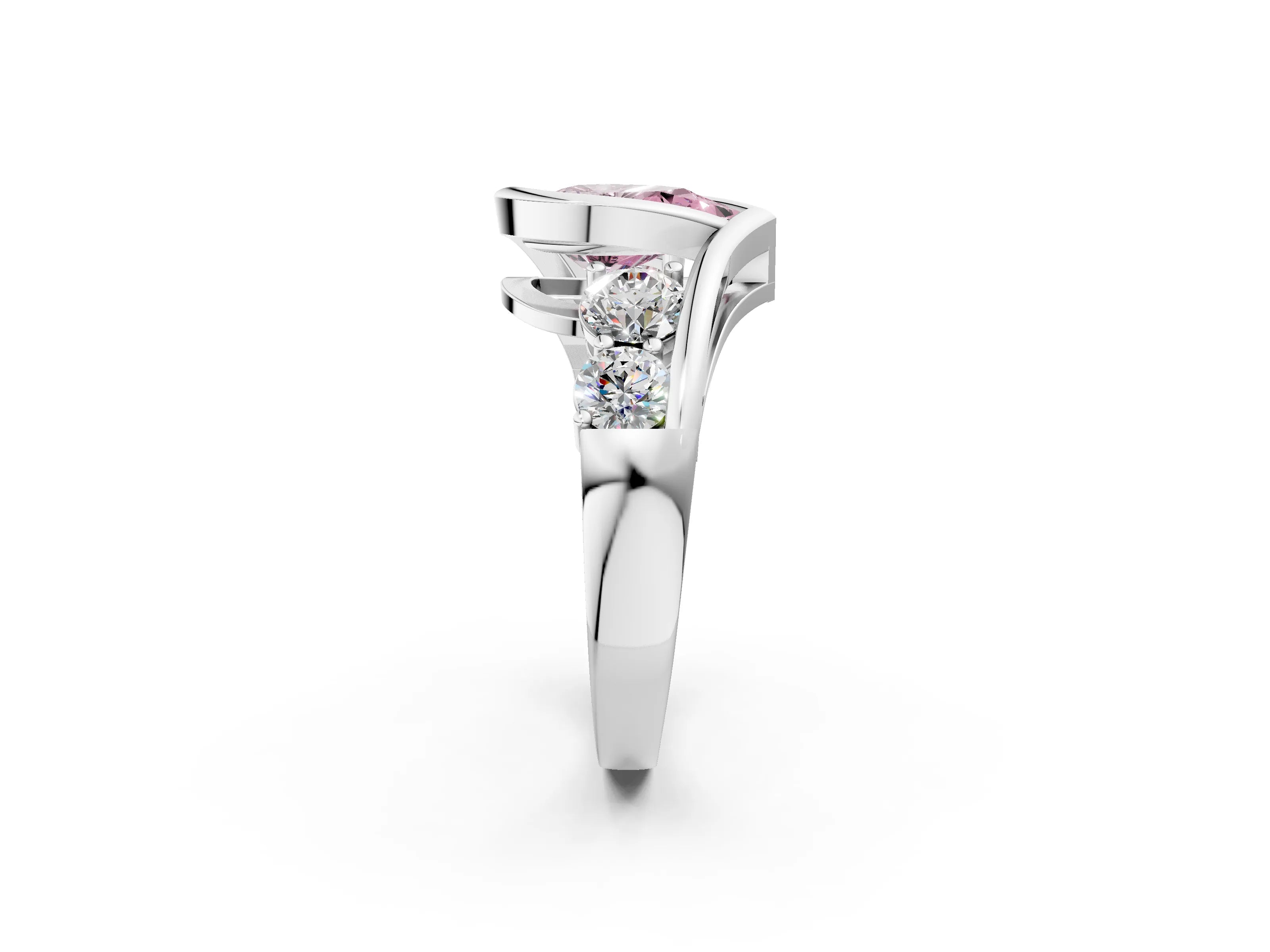 White gold Bezel Set Fancy Pink Pear Cut Diamond Split Shank Ring_49