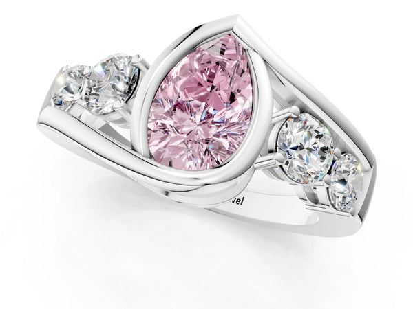 Platinum Pear-Shaped Bezel Bypass Engagement Ring Setting for Fancy Pink Center