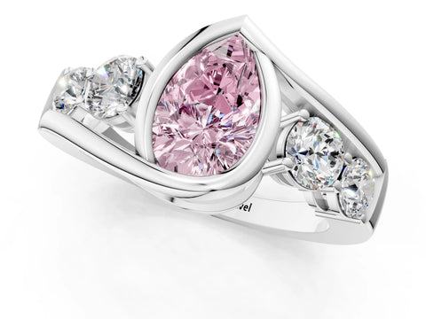 White gold Bezel Set Fancy Pink Pear Cut Diamond Split Shank Ring_49