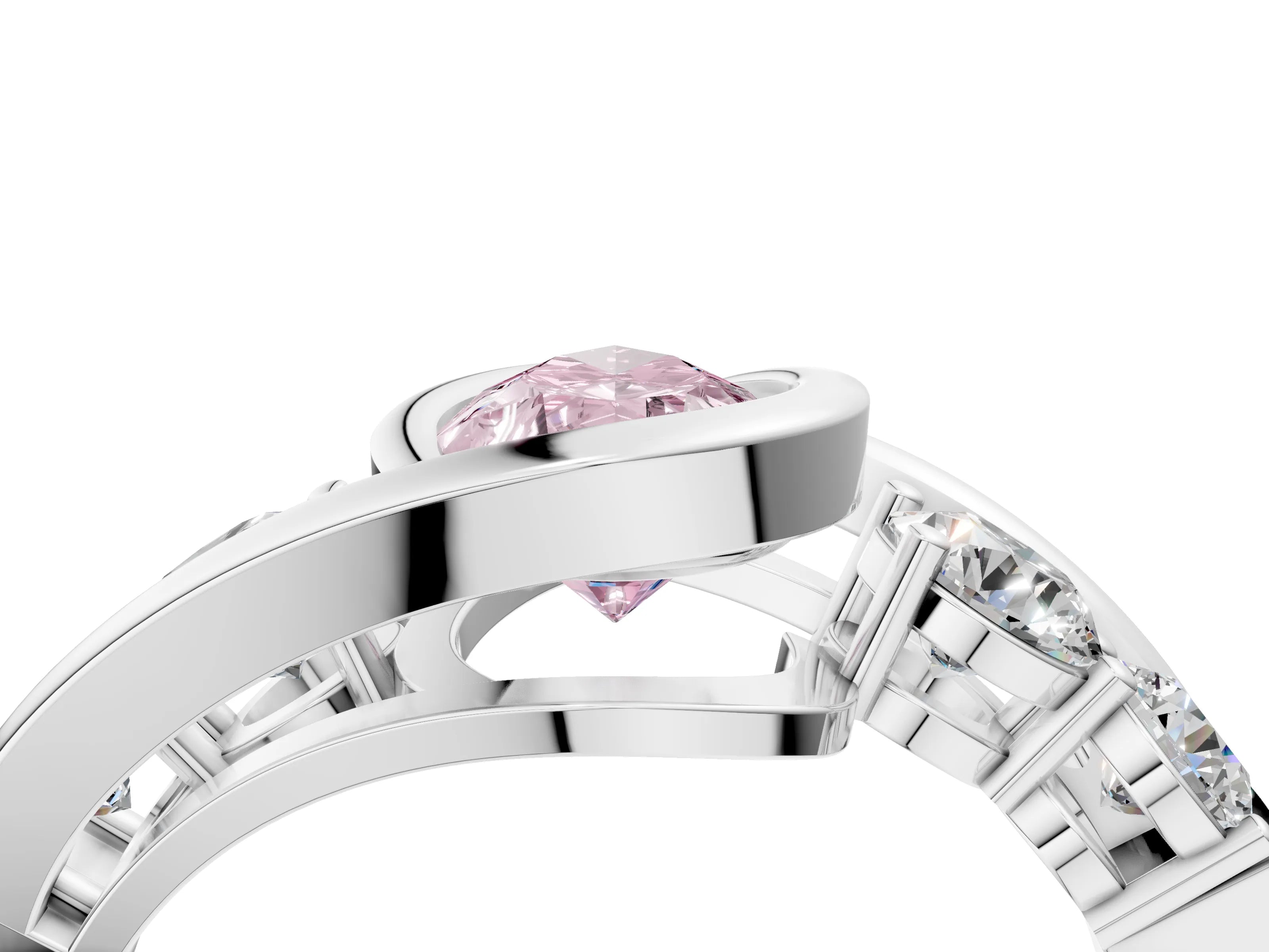 White gold Bezel Set Fancy Pink Pear Cut Diamond Split Shank Ring_4