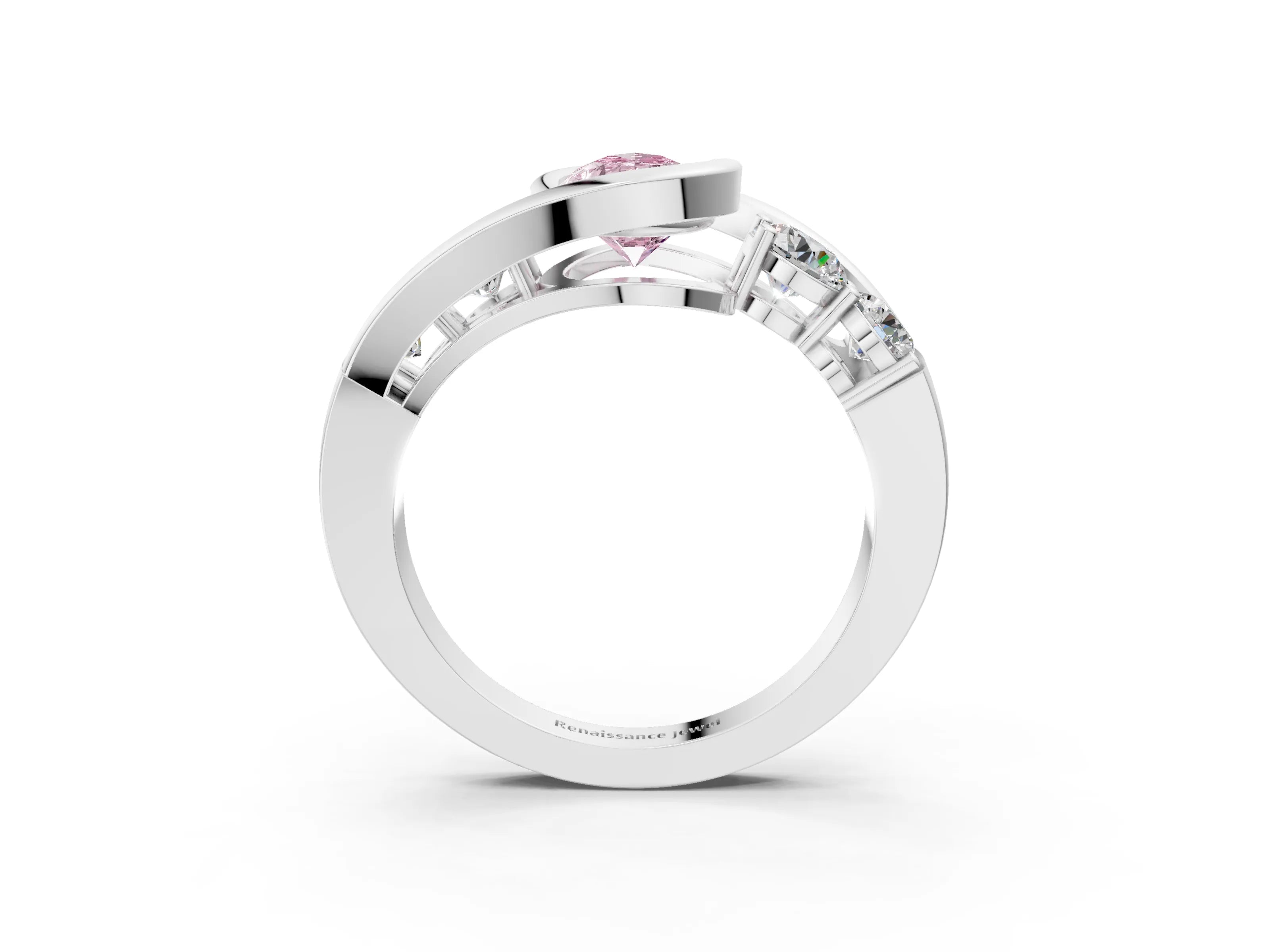 White gold Bezel Set Fancy Pink Pear Cut Diamond Split Shank Ring_51