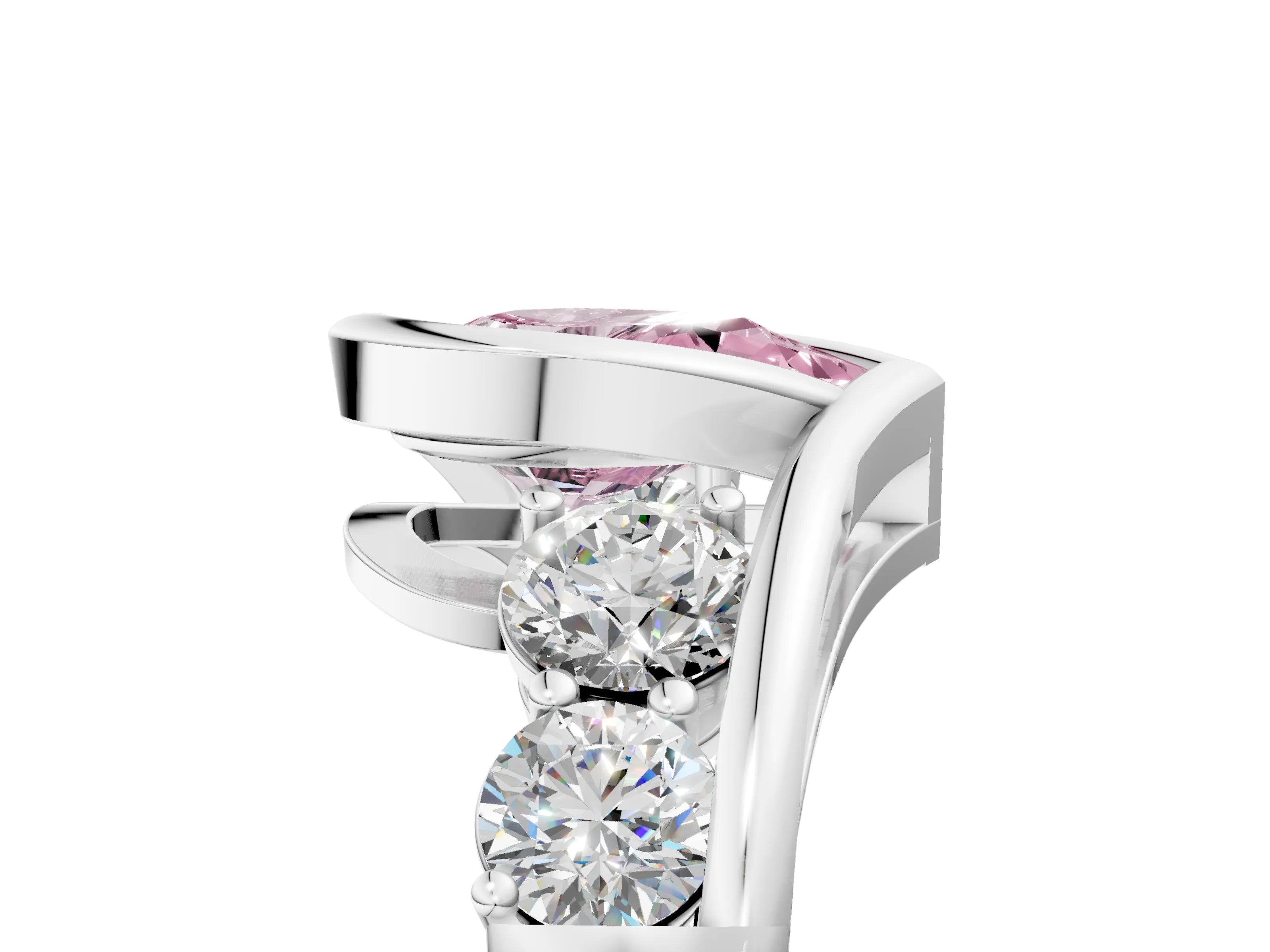 White gold Bezel Set Fancy Pink Pear Cut Diamond Split Shank Ring_5
