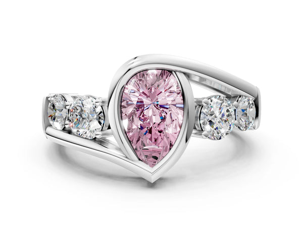 White gold Bezel Set Fancy Pink Pear Cut Diamond Split Shank Ring