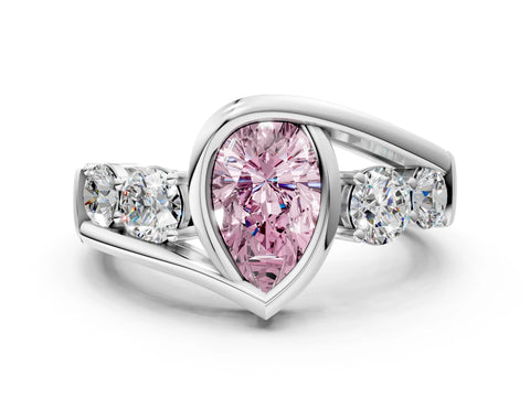 White gold Bezel Set Fancy Pink Pear Cut Diamond Split Shank Ring