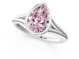 White gold Bezel Set Fancy Pink Pear  Cut Solitaire Ring with Tapered Band 1
