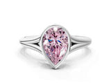 White gold Bezel Set Fancy Pink Pear  Cut Solitaire Ring with Tapered Band