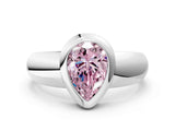 White gold Bezel Set Fancy Pink Pear  Solitaire Ring with Wide Band 1