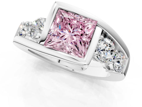 White gold Bezel Set Fancy Pink Princess Cut Diamond Split Shank Ring_1