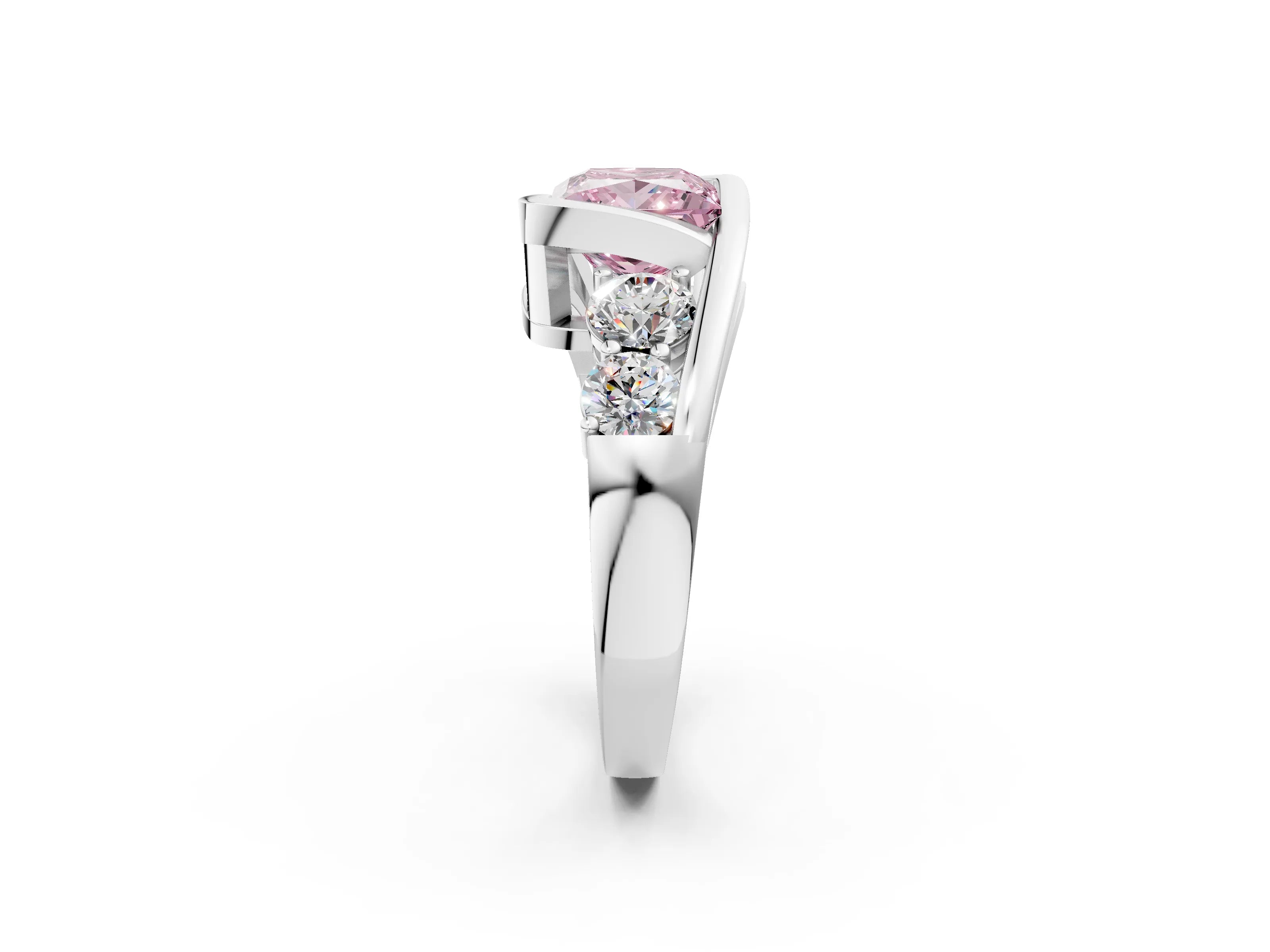 White gold Bezel Set Fancy Pink Princess Cut Diamond Split Shank Ring_2
