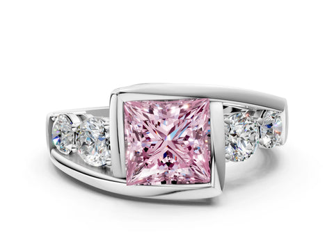White gold Bezel Set Fancy Pink Princess Cut Diamond Split Shank Ring