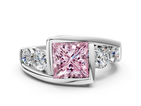 White gold Bezel Set Fancy Pink Princess Cut Diamond Split Shank Ring_36
