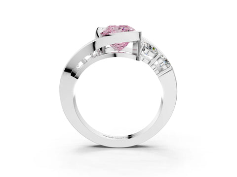 White gold Bezel Set Fancy Pink Princess Cut Diamond Split Shank Ring_3