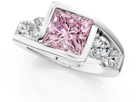 White gold Bezel Set Fancy Pink Princess Cut Diamond Split Shank Ring_49