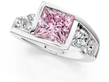 White gold Bezel Set Fancy Pink Princess Cut Diamond Split Shank Ring_49